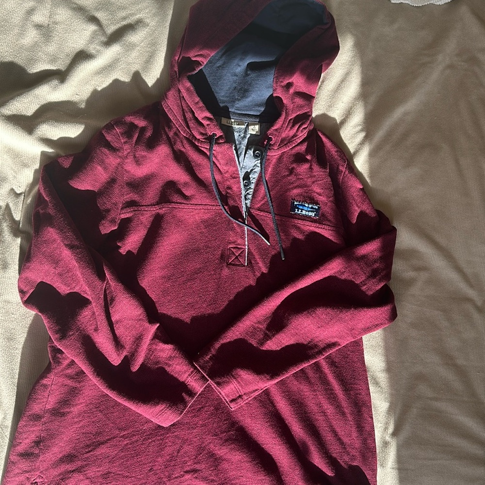 LL Bean 100% Cotton 3-Button Hooded Pullover (Maroon)